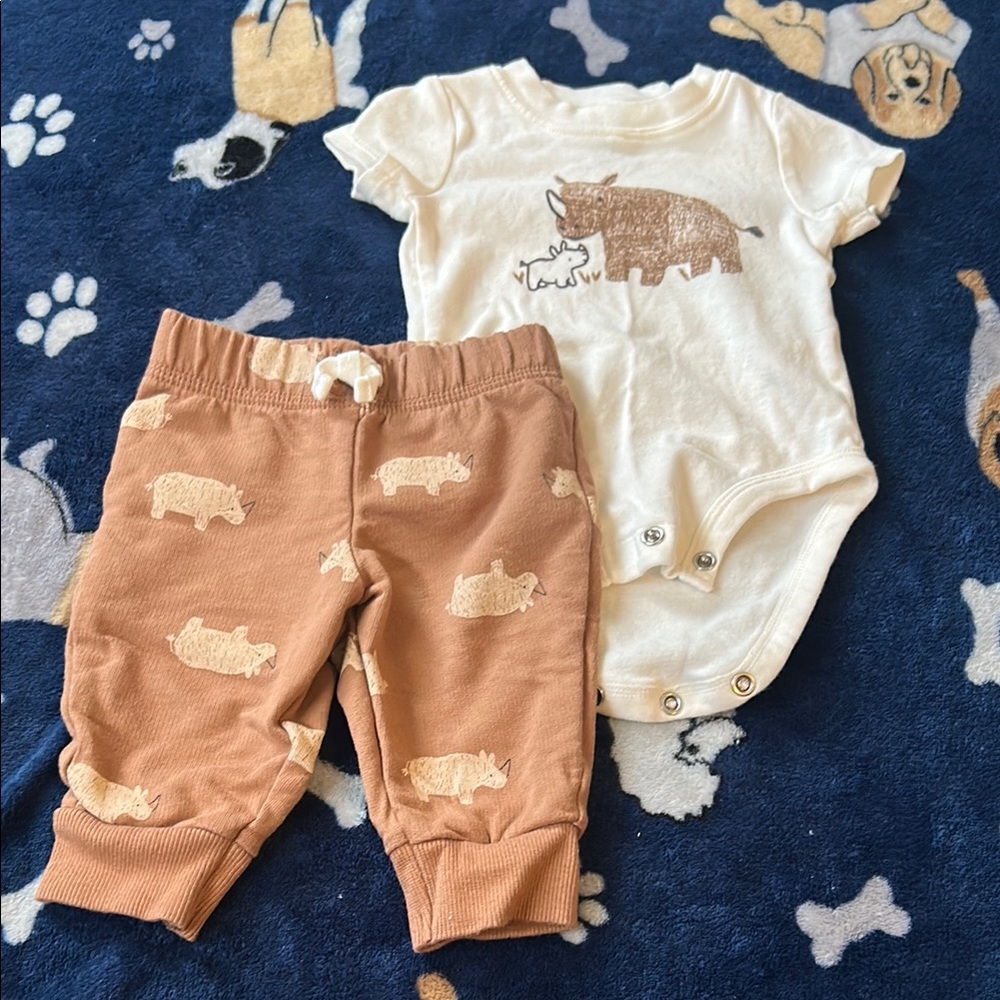 Carter's Cream and Brown Rhino Baby Set